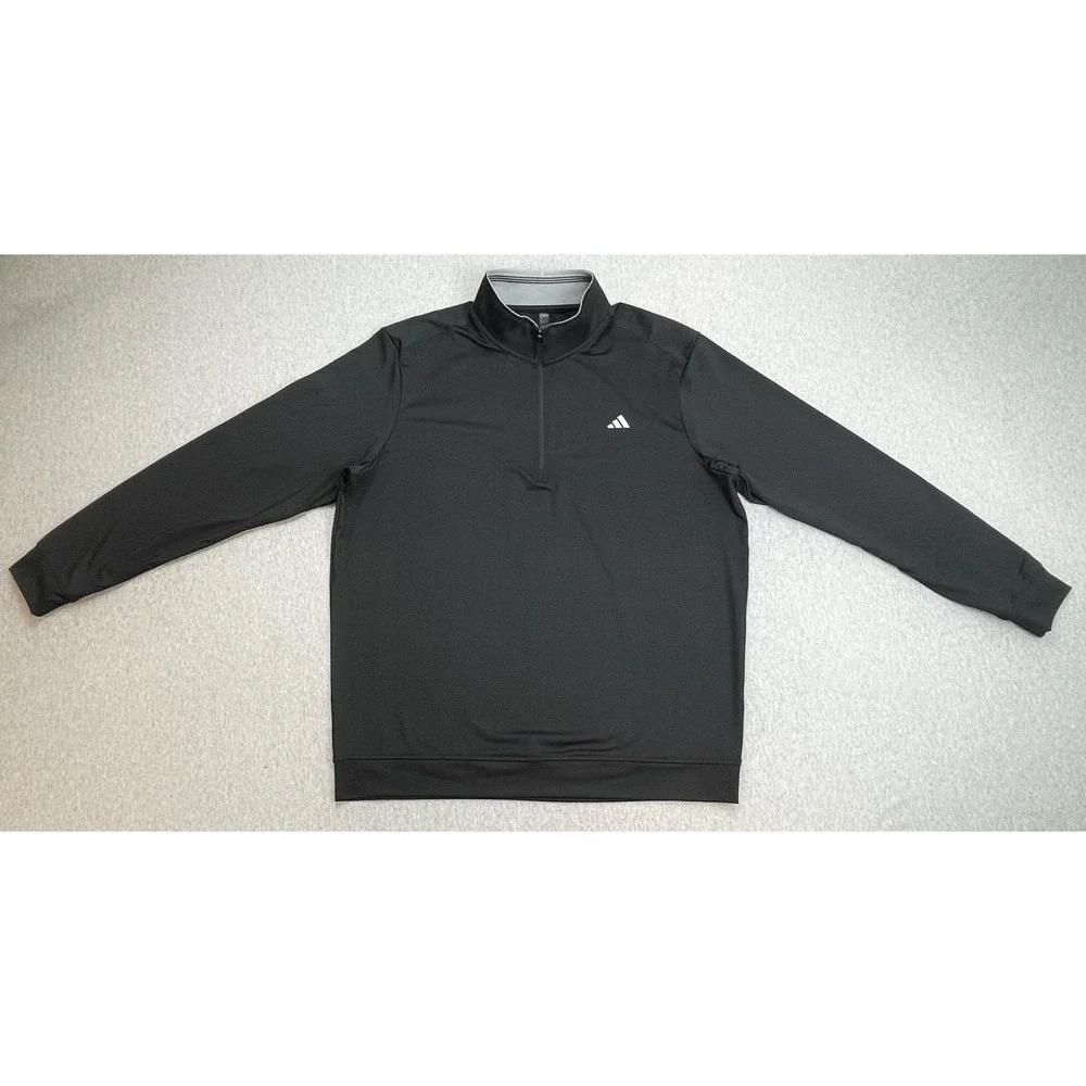 Adidas Sweatshirt Men XL Black Performance Stretch 1/4 Zip Mock Neck Long Sleeve
